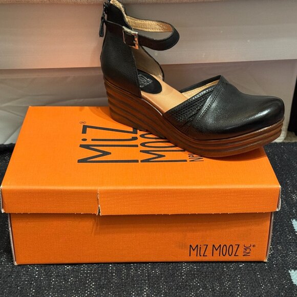 MIZ MOOZ Acadia Wide Mary Jane Platform Wedge Leather Sandal, Black, EU 40 - Picture 13 of 17